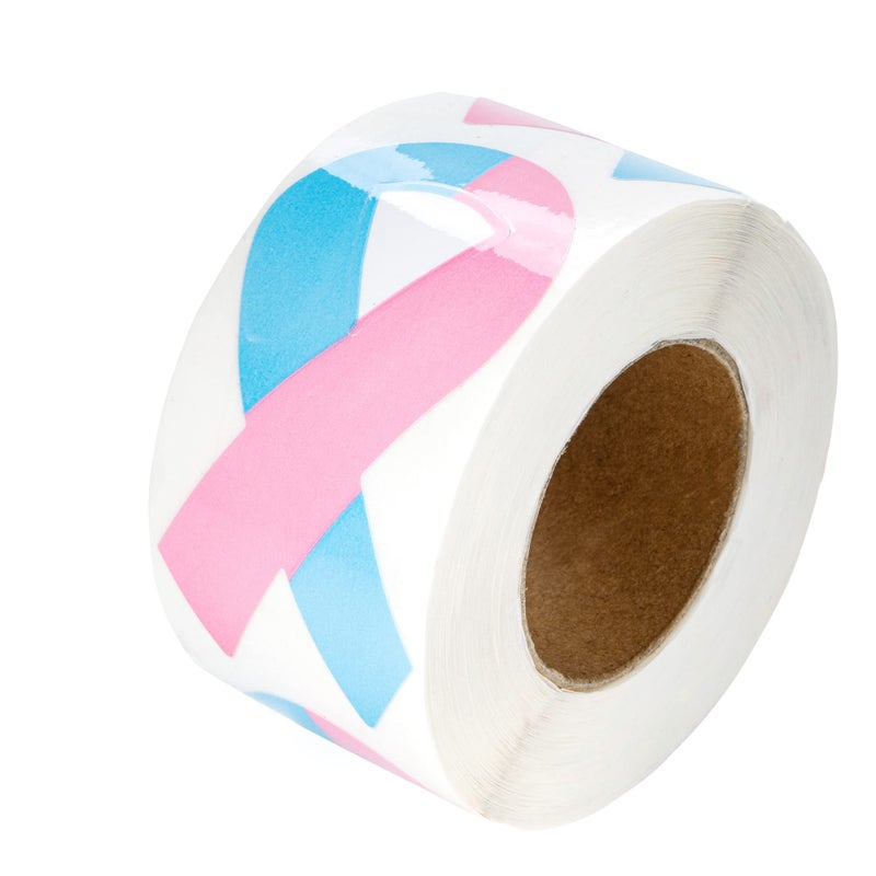 Fundraising For A Cause 250 Pink & Blue Ribbon Stickers for Birth Defects Awareness, SIDS Awareness, Male Breast Cancer, Infant Loss, Fundraising & Gift Giving - - Image 1